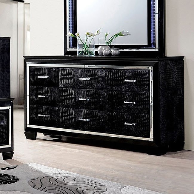 Bellanova Mirror/Leatherette/Wood Dresser w/9 Drawers
