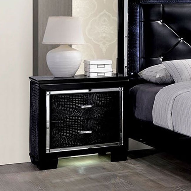 Bellanova Mirror/Leatherette/Wood Tufted Panel Bedroom Set w/LED Ligths
