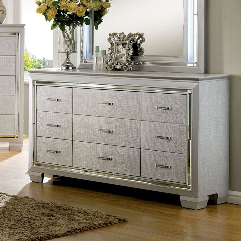 Bellanova Mirror/Leatherette/Wood Dresser w/9 Drawers
