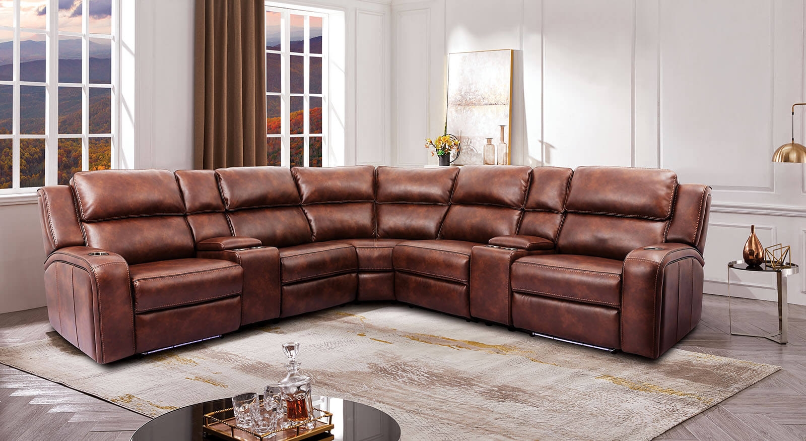 Callie Leatherette L-Shape Power Reclining Sectional Sofa