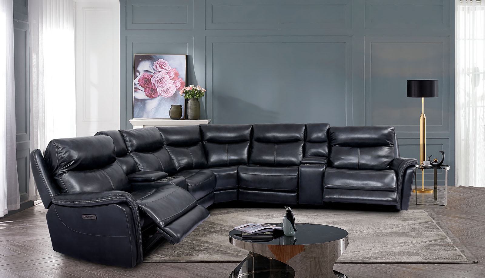 Braylee Top Grain Leather Match L-Shape Reclining Sectional