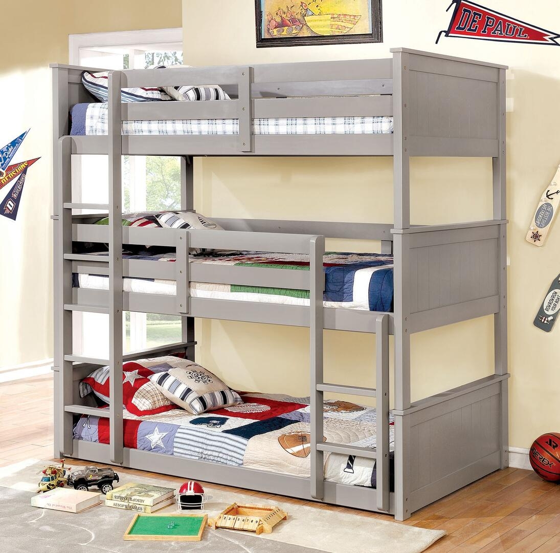 Therese Wood Triple Decker Bunk Bed, Twin Size