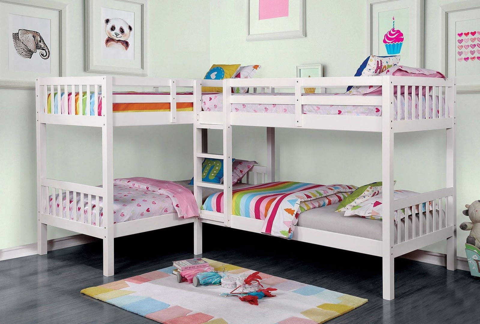 Marquette Wood L-Shaped Quadruple Bunk Bed, Twin Size