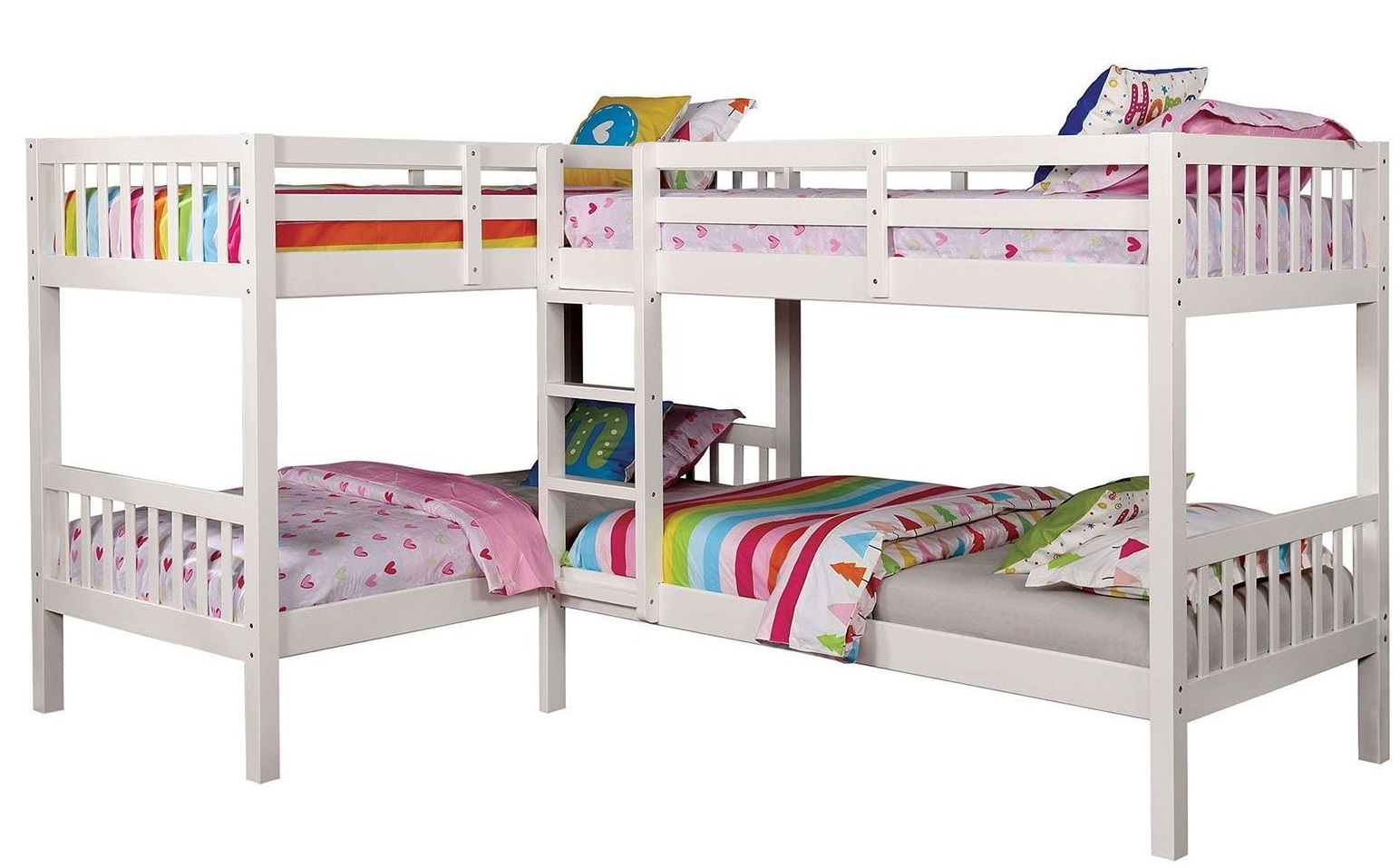 Marquette Wood L-Shaped Quadruple Bunk Bed, Twin Size