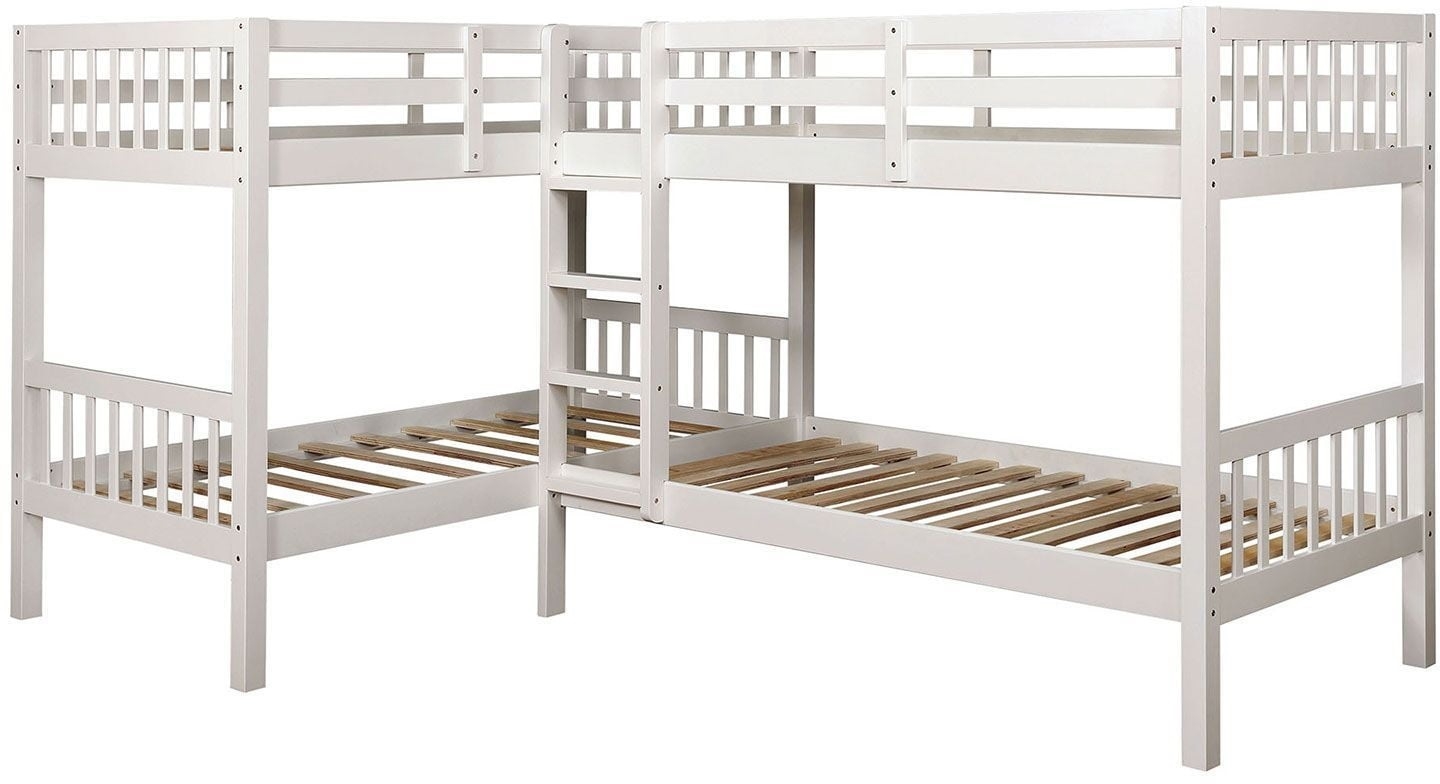 Marquette Wood L-Shaped Quadruple Bunk Bed, Twin Size