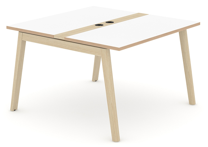 Nova Wood Melamine D55.1" 6-Person Office Meeting Table w/2 Power Sockets & Metal Cable Tray