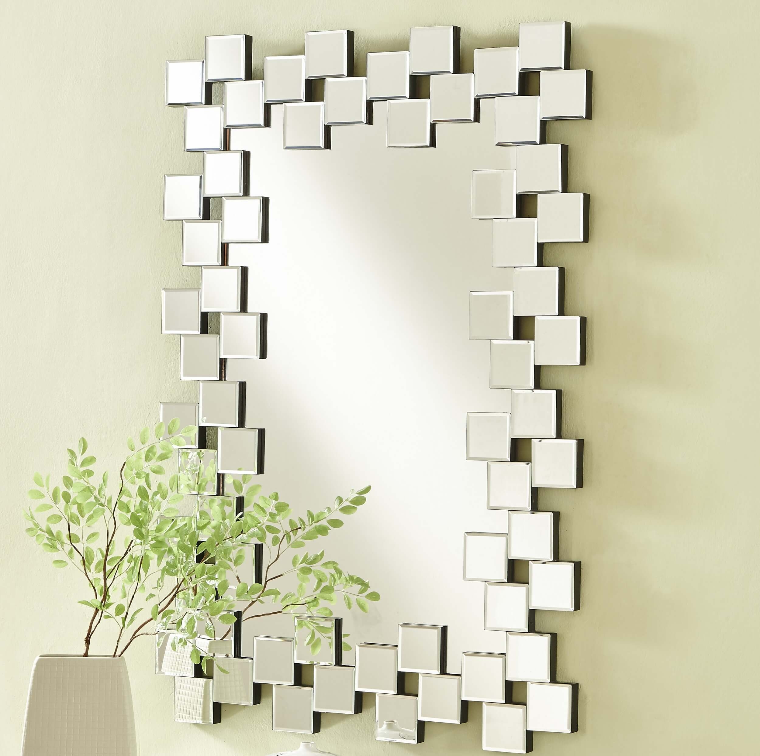 Pamela Frameless Wall Mirror with Staggered Tiles