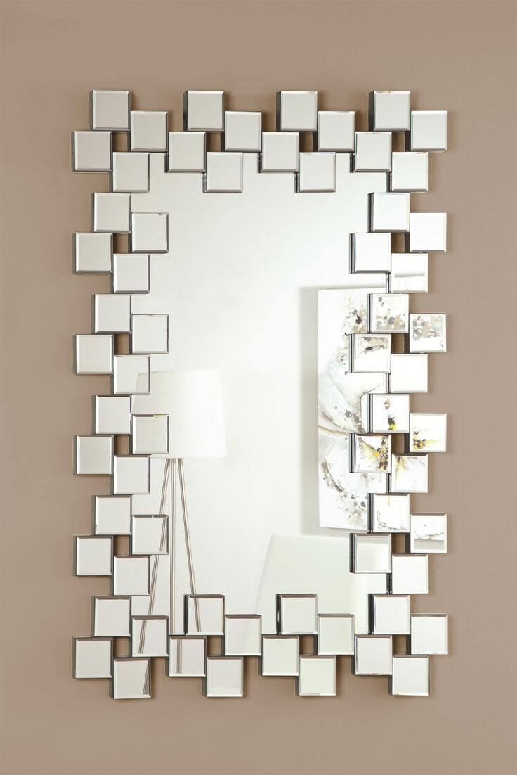 Pamela Frameless Wall Mirror with Staggered Tiles