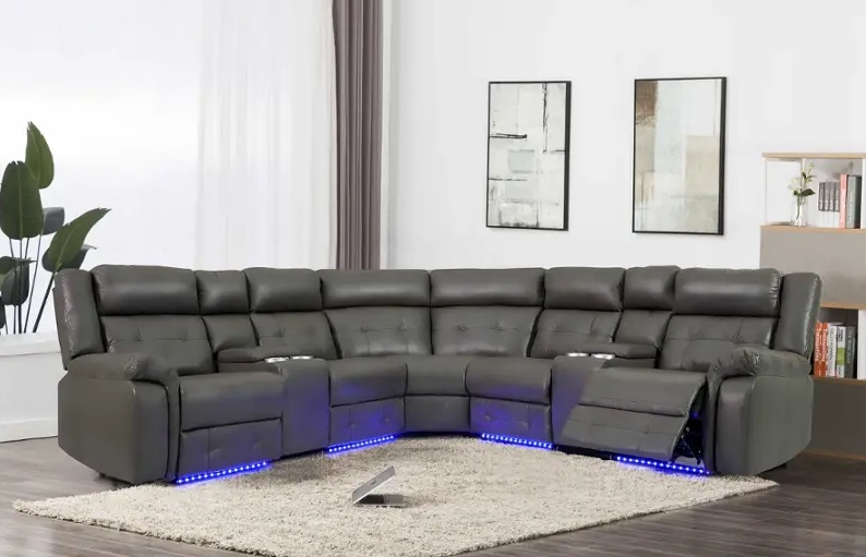 SM Cobalt 3631V L-Shaped Reclining Sectional Sofa w/LED Lighting & Cup Holders