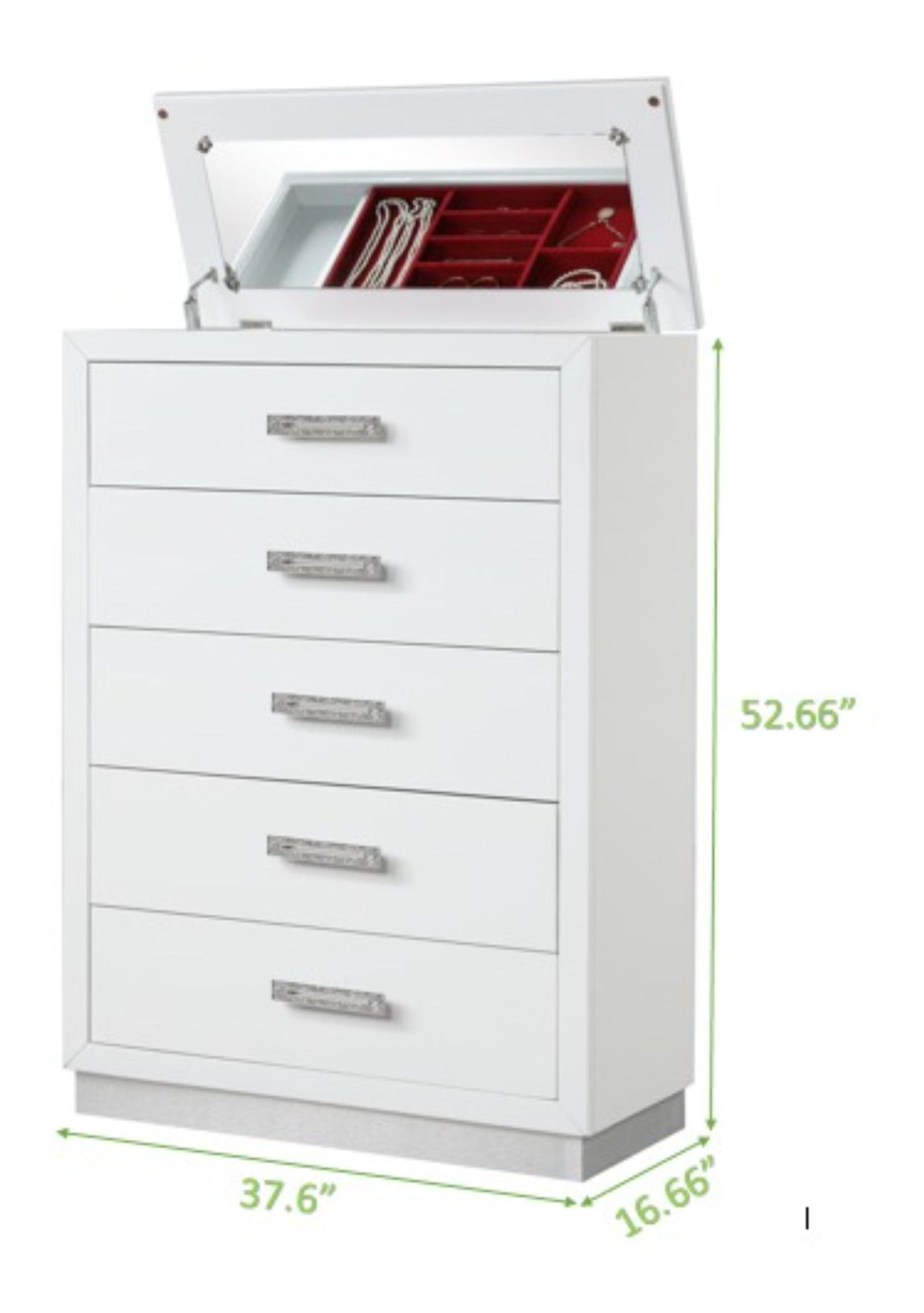 Coco 5-Drawer Wood Veneer Chest w/Mirror Lid on Top