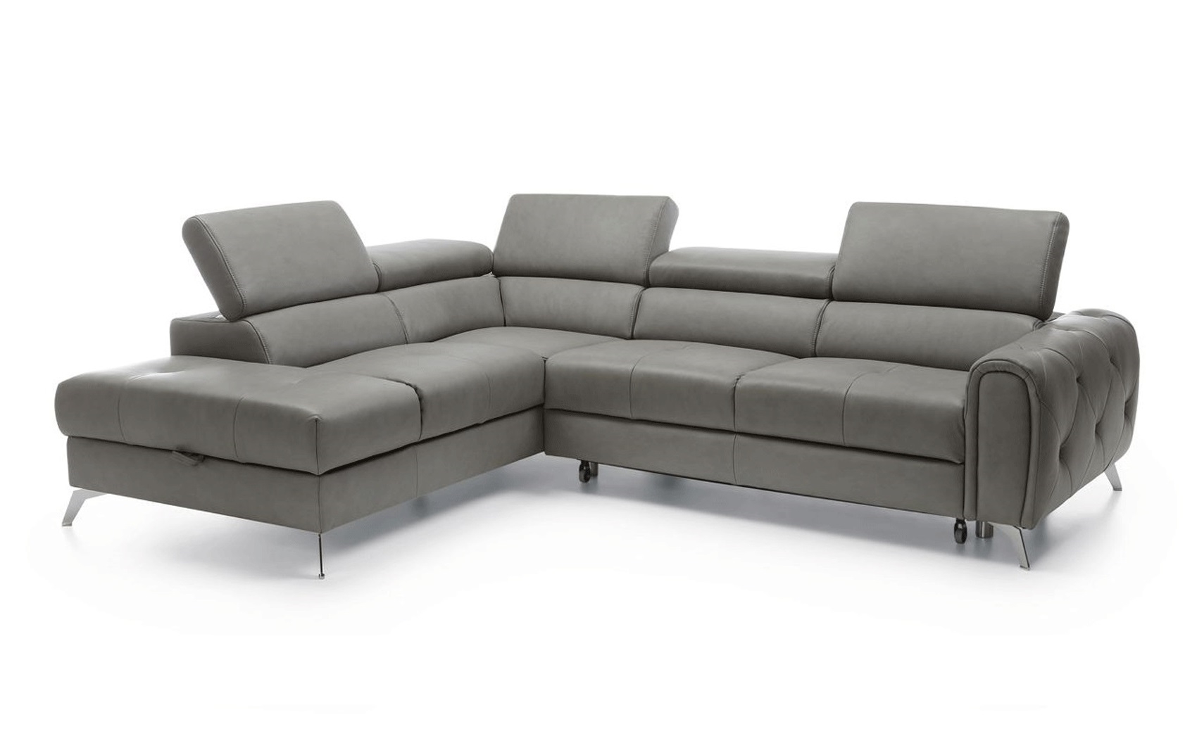 Camelia Leather Sectional Sofa w/Bed and Storage, Left Chaise Facing