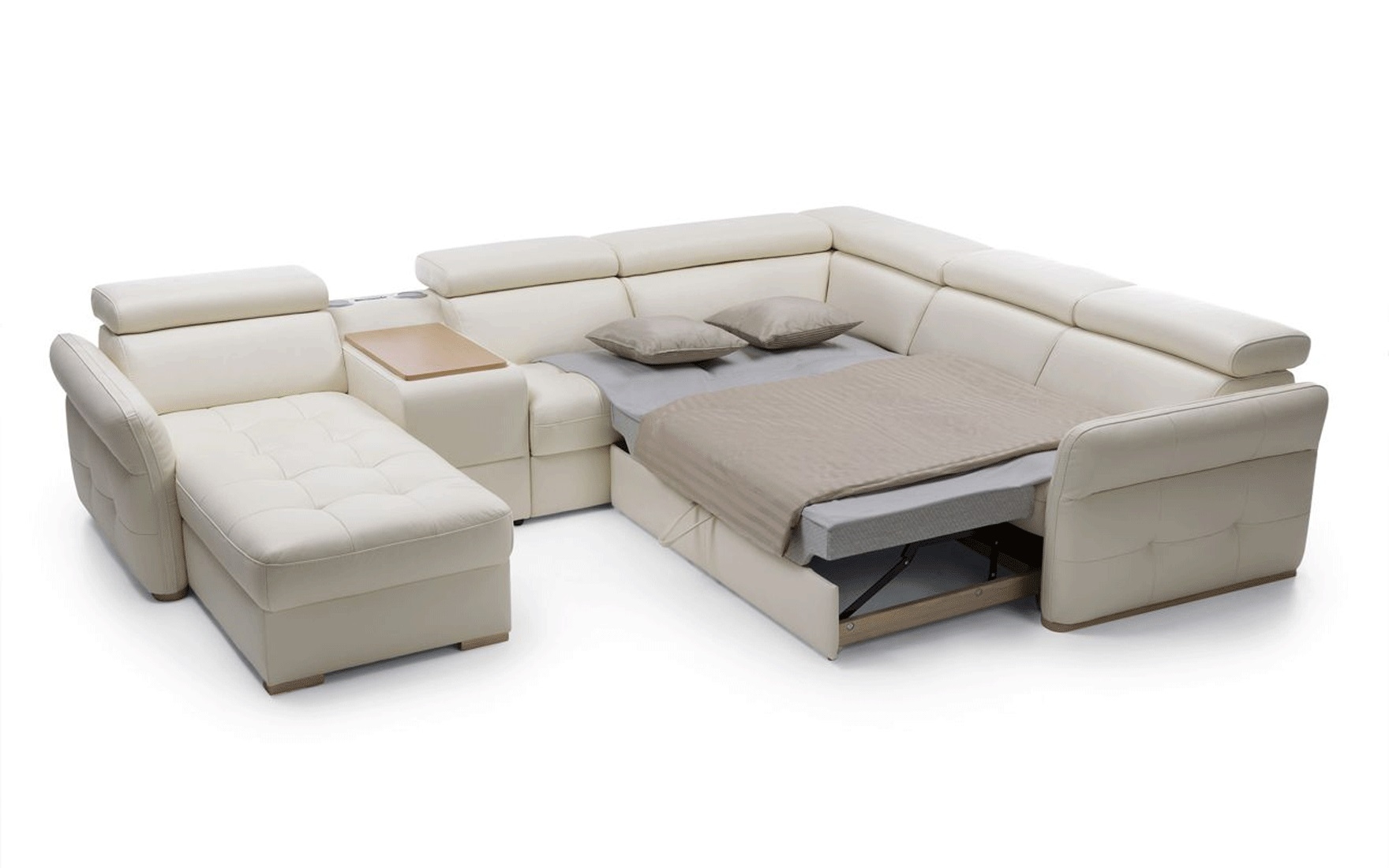 Massimo Leather Sectional Sofa w/Bed and Storage (No Speakers)