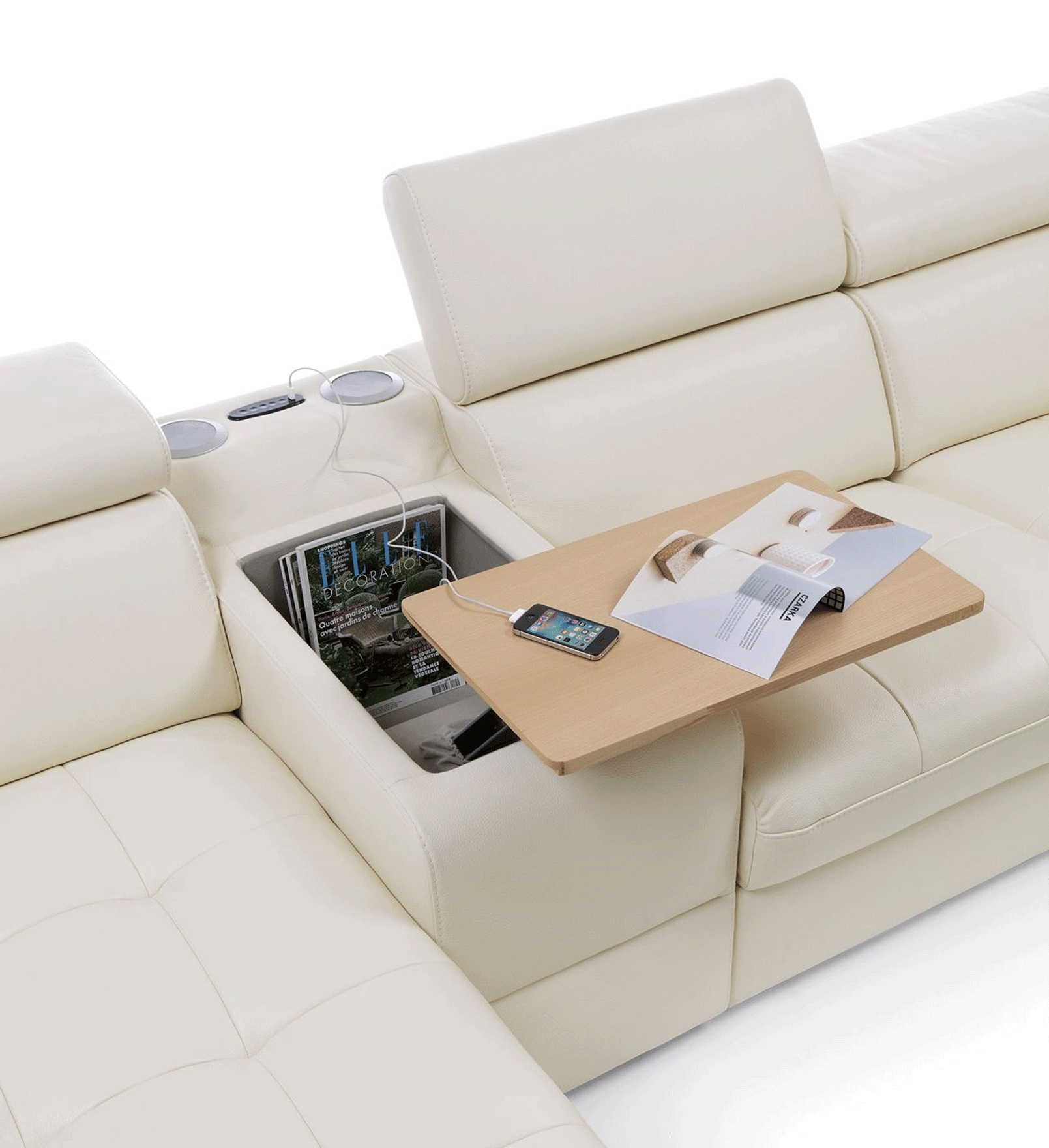 Massimo Leather Sectional Sofa w/Bed and Storage (No Speakers)