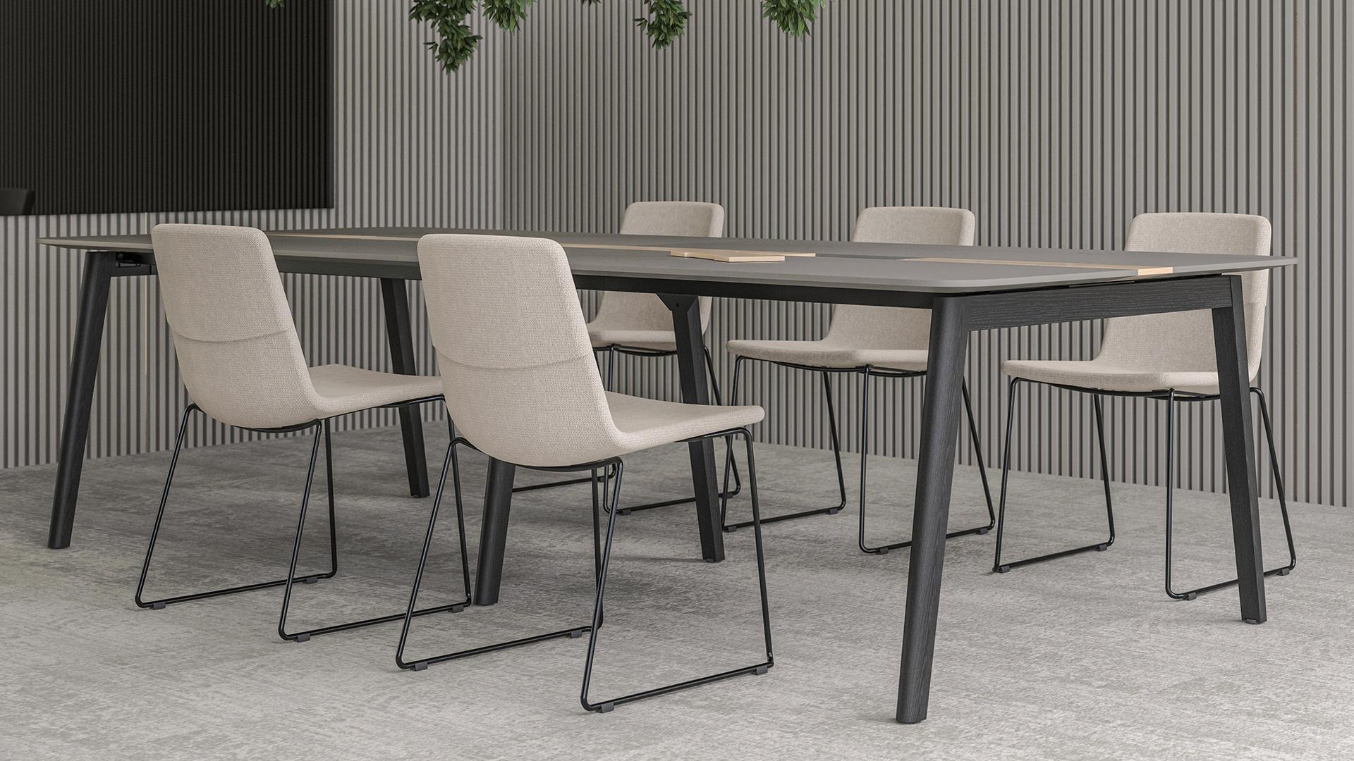 Twist & Sit PU Conference Chair w/Steel Frame & Powder-Coated Wire Steel Base on Glides