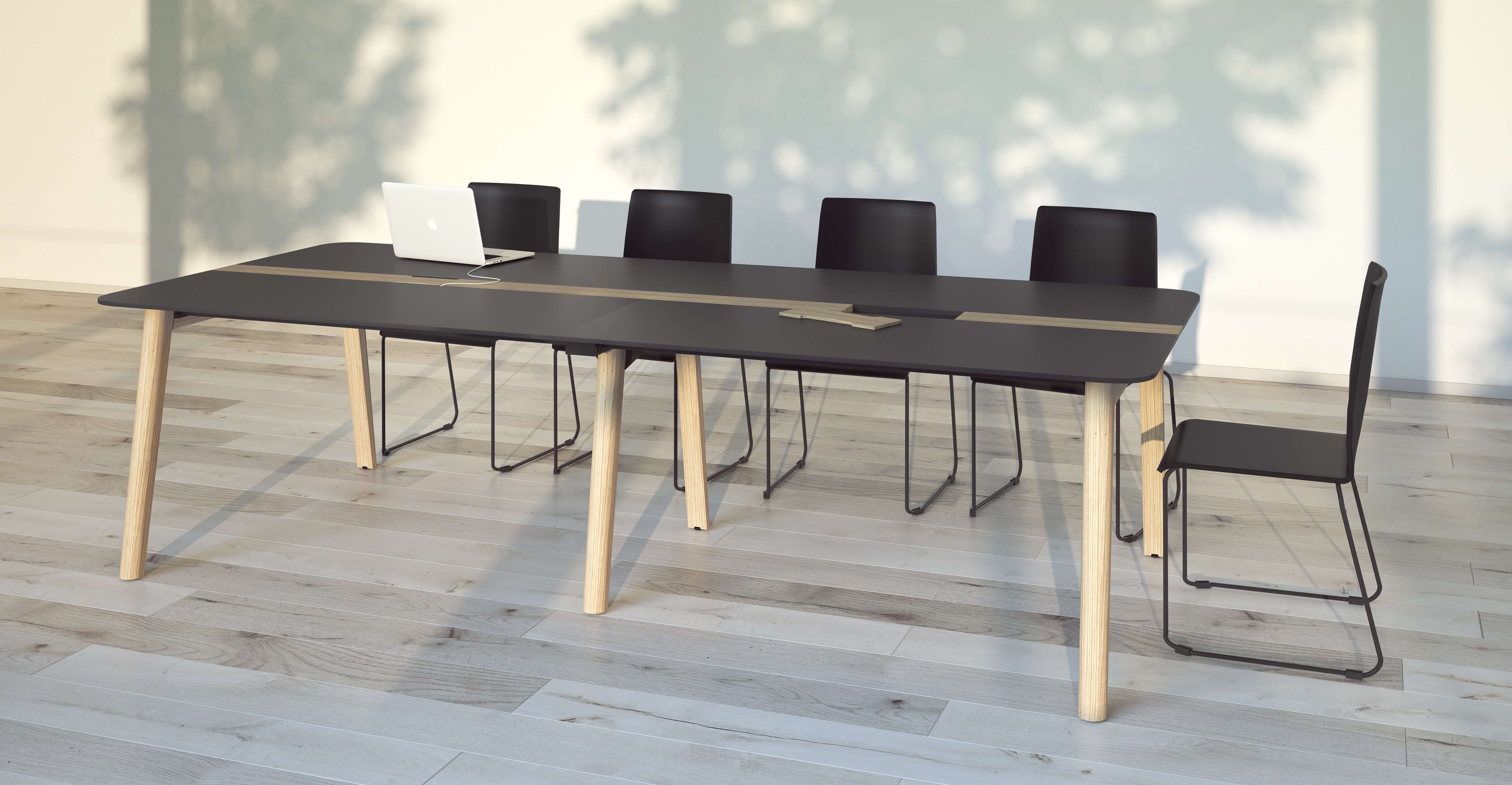 Nova Wood Square HPL D55.1" 6-Person Office Meeting Table w/Grommet & Metal Cable Tray