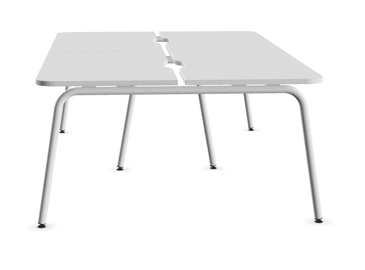 Round D64.6" Melamine Office 4-Desk Bench w/Scallop & Rounded Corners