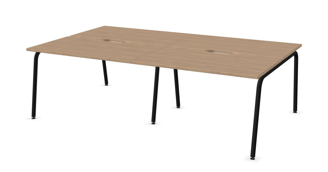 Eternity 4 Person Double Sided Workstation Black Frame Natural Oak Top 