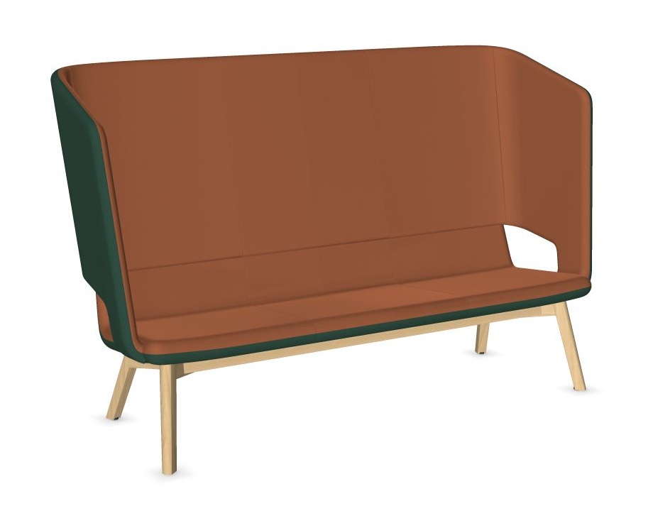 Twist & Sit Polyurethane High Back 3-Seater Sofa w/Steel Frame & Wood Base (Fabric 2)