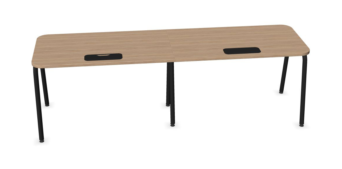 Round D27.6" Melamine Office Single Row 2-Desk Bench w/2 Grommets & Rounded Corners