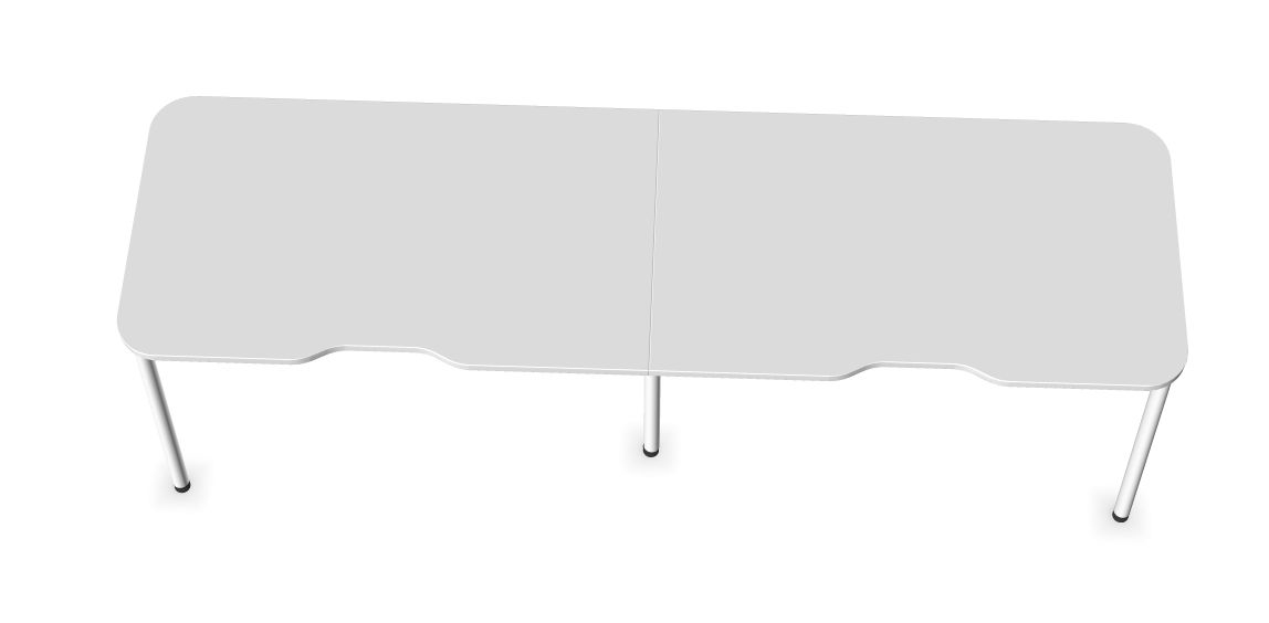 Round D27.6" Melamine Office Single Row 2-Desk Bench w/Scallop & Rounded Corners