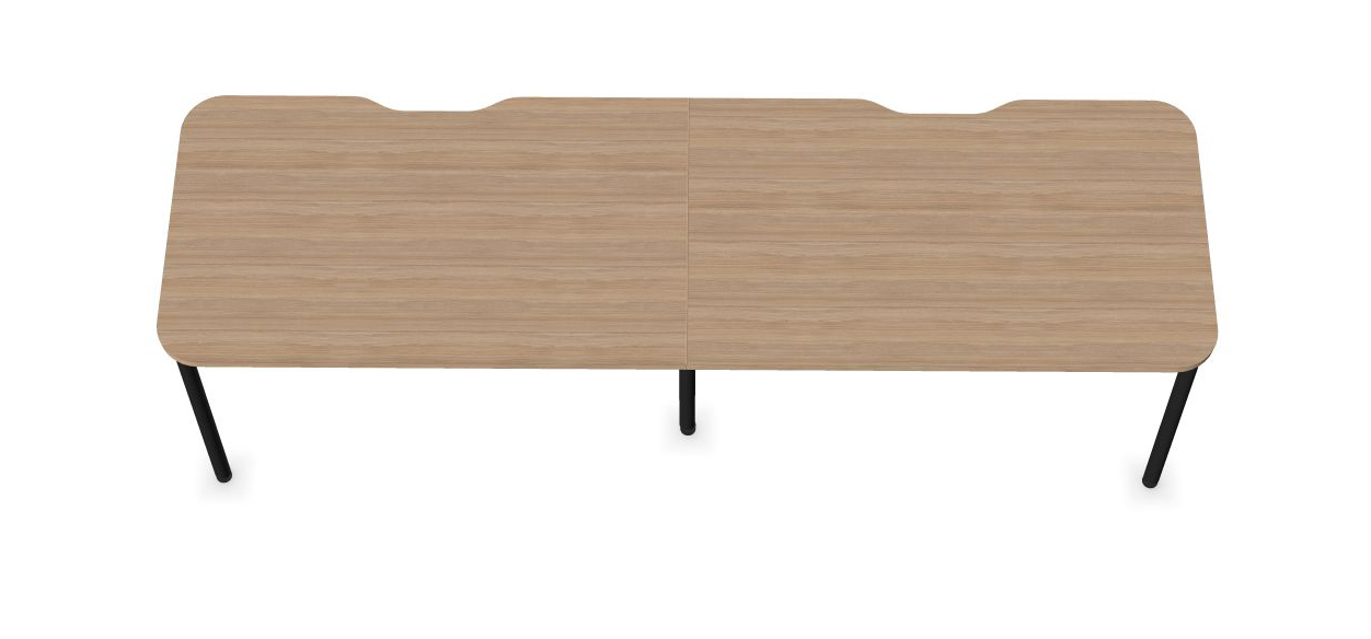 Round D27.6" Melamine Office Single Row 2-Desk Bench w/Scallop & Rounded Corners