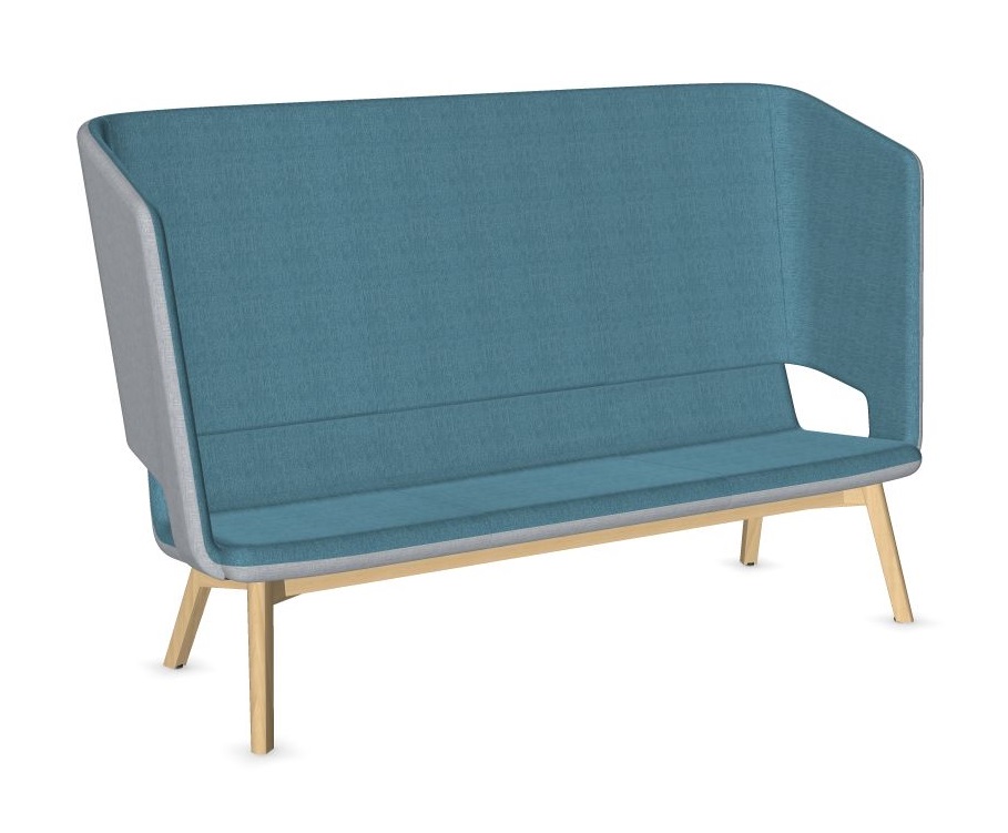 Twist & Sit Polyurethane High Back 3-Seater Sofa w/Steel Frame & Wood Base (Fabric 1)