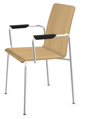 Moon Set of Conference Chairs w/Shell in Wood & Four-Leg Steel Frame w/Integrated Armrests