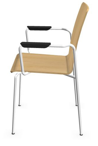 Moon Set of Conference Chairs w/Shell in Wood & Four-Leg Steel Frame w/Integrated Armrests