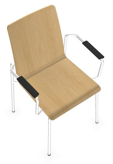Moon Set of Conference Chairs w/Shell in Wood & Four-Leg Steel Frame w/Integrated Armrests