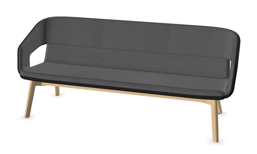 Twist & Sit Polyurethane Low Back 3-Seater Sofa w/Steel Frame & Wood Base (Fabric 2)