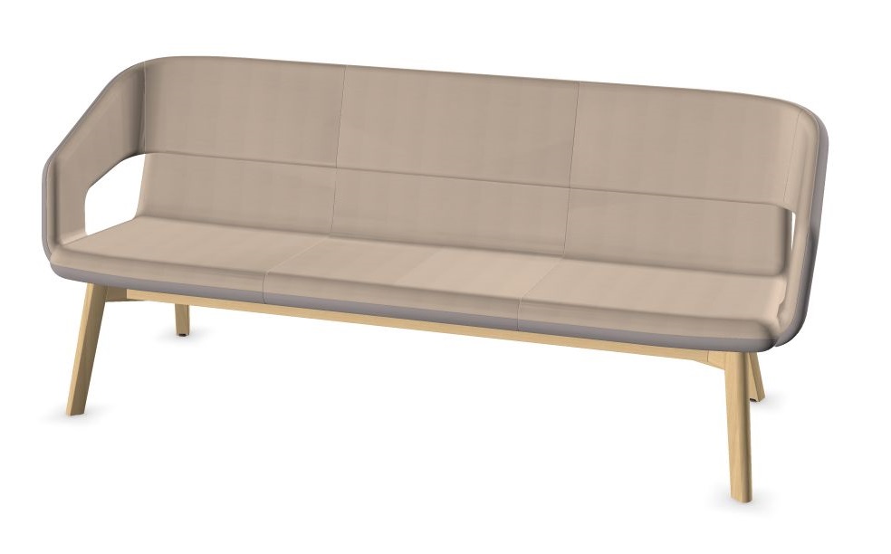 Twist & Sit Polyurethane Low Back 3-Seater Sofa w/Steel Frame & Wood Base (Fabric 2)