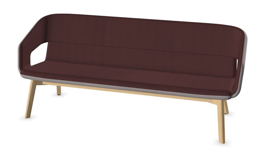 Twist & Sit Polyurethane Low Back 3-Seater Sofa w/Steel Frame & Wood Base (Fabric 1)
