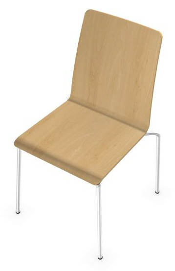 Moon Conference Chair w/Shell in Wood & Four-Leg Steel Frame