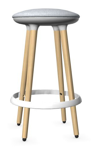 Cannie Medium Hight Stool for 35.4-inch Height Desks w/Upholstered Seat & Natural Ash Wood Base w/Plastic Footring & Glides