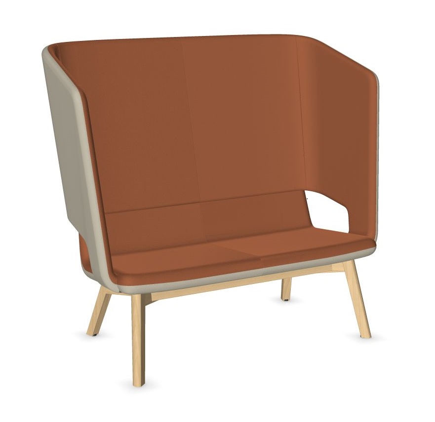 Twist & Sit Polyurethane High Back 2-Seater Sofa w/Steel Frame & Wood Base (Fabric 2)