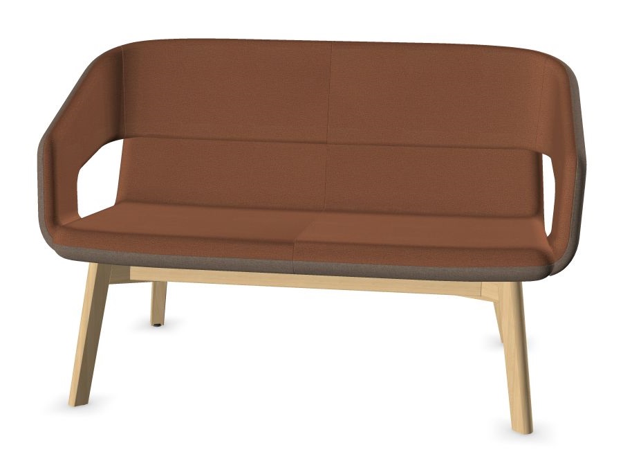 Twist & Sit Polyurethane Low Back 2-Seater Sofa w/Steel Frame & Wood Base (Fabric 1)