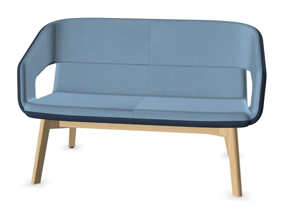 Twist & Sit Polyurethane Low Back 2-Seater Sofa w/Steel Frame & Wood Base (Fabric 1)