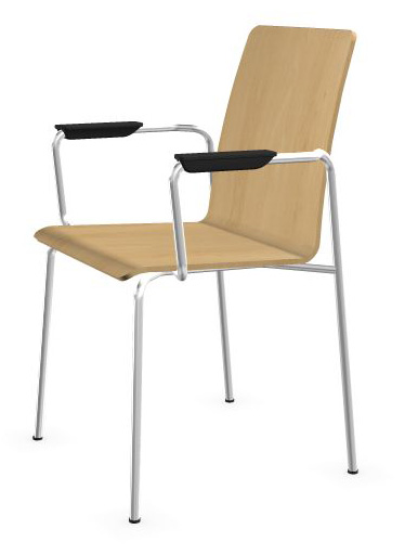 Moon Conference Chair w/Shell in Wood & Powder-Coated Steel 4-Leg Frame w/Integrated Armrests