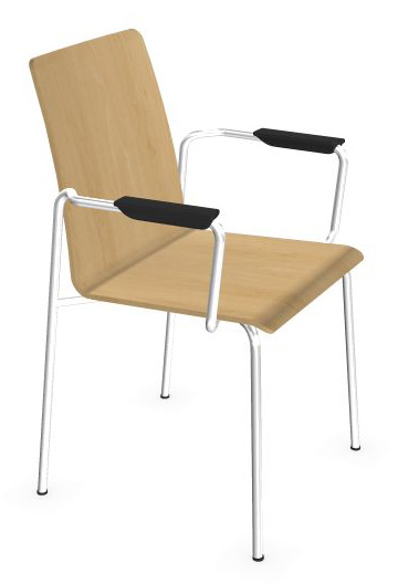 Moon Conference Chair w/Shell in Wood & Powder-Coated Steel 4-Leg Frame w/Integrated Armrests