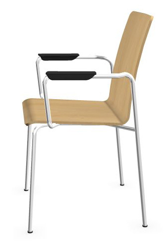 Moon Conference Chair w/Shell in Wood & Powder-Coated Steel 4-Leg Frame w/Integrated Armrests