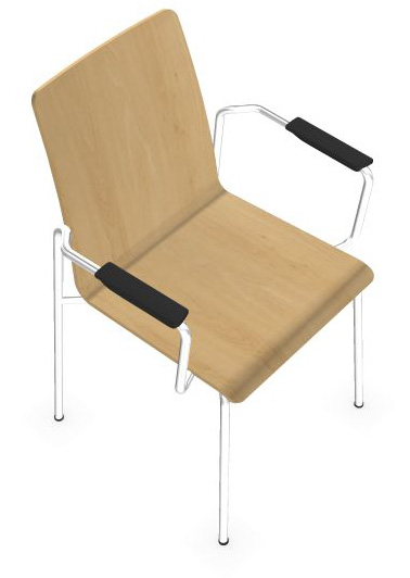 Moon Set of Conference Chairs w/Shell in Wood & Powder-Coated Steel 4-Leg Frame w/Integrated Armrests