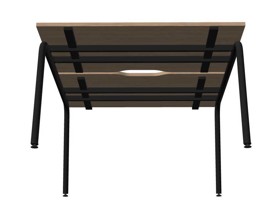 Round D64.6" Melamine Office 2-Desk Bench w/Sliding Desktop & Scallop