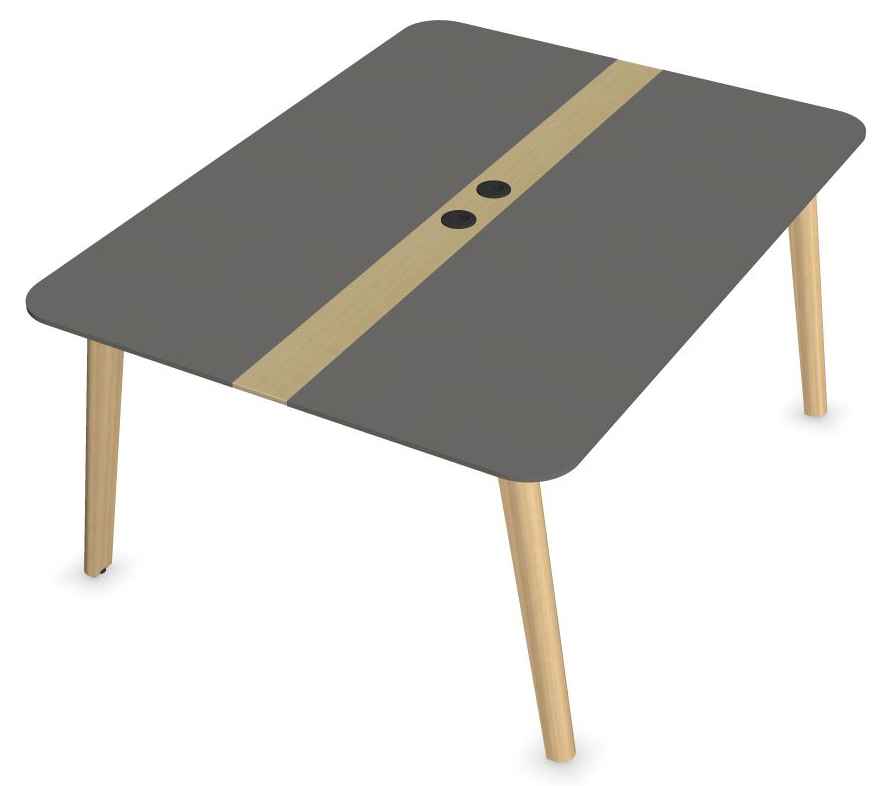 Nova Wood Rectangular HPL D55.1" 6-Person Office Meeting Table w/2 Power Sockets & Metal Cable Tray