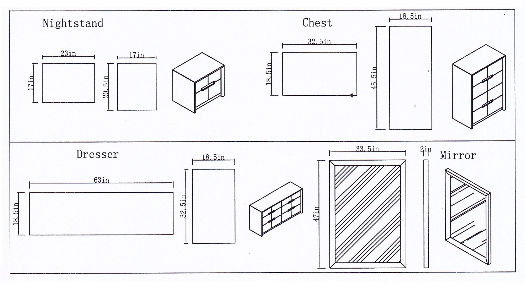 Copenhagen Dressers & Mirrors Dimensions