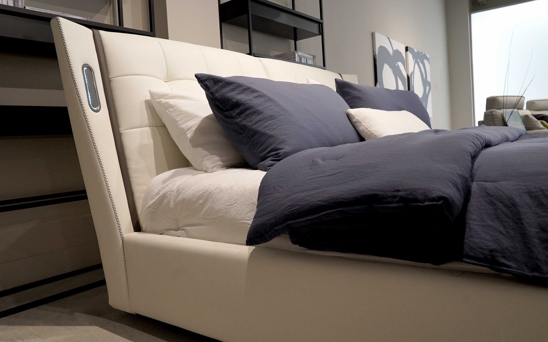 Milan Full Leather Upholstered King Size Bed with LED Lights