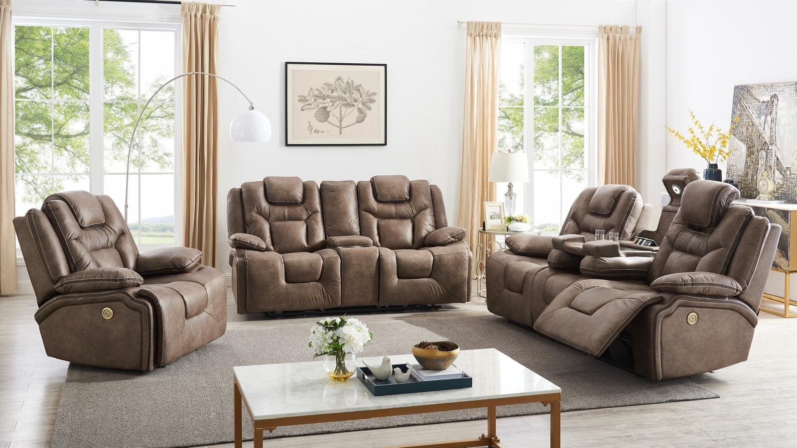 Asher Power Reclining Sofa with DDT, Reading Light & USB Port