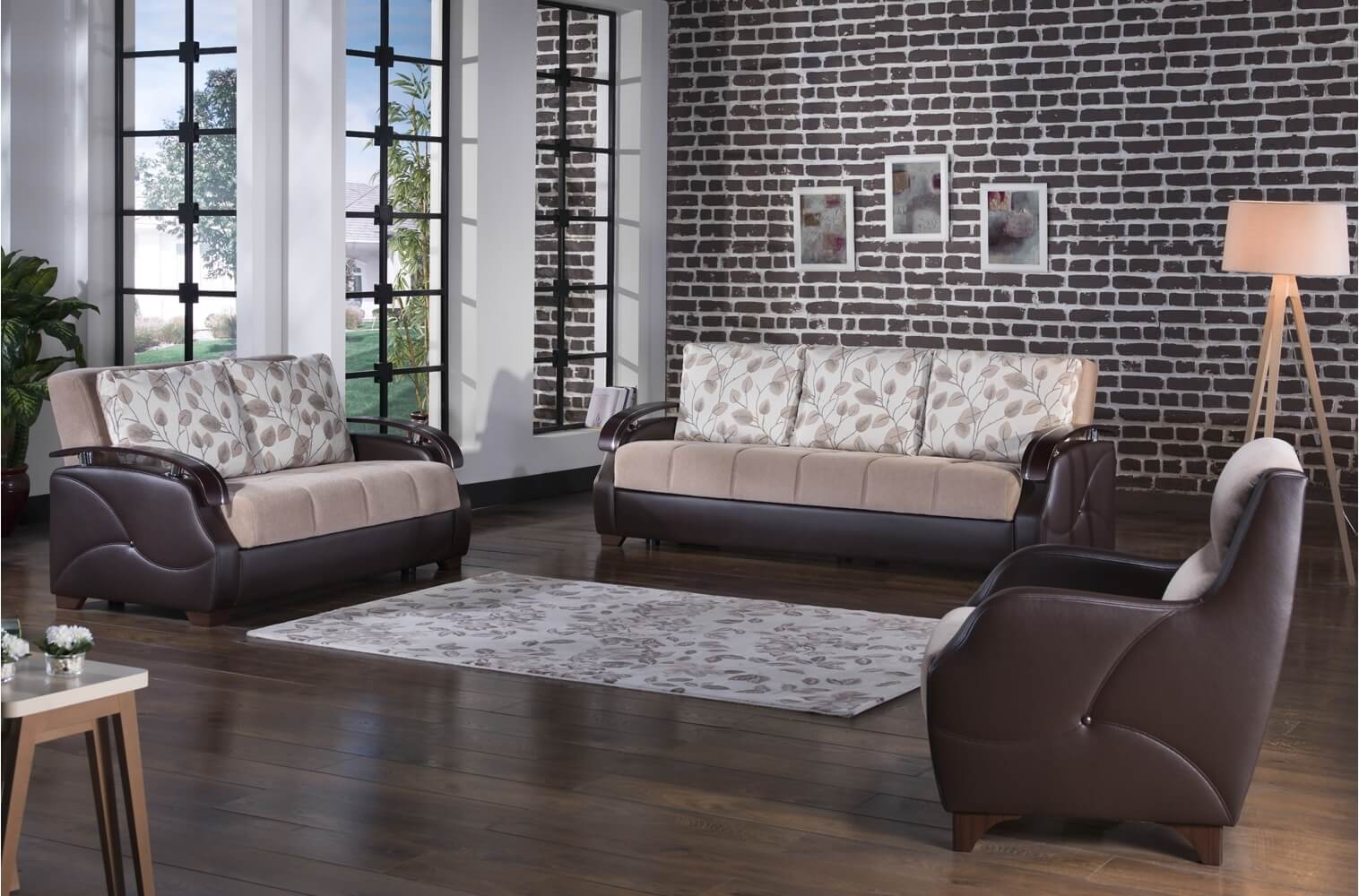 Costa Fabric/PU Storage Sleeper Living Room Set