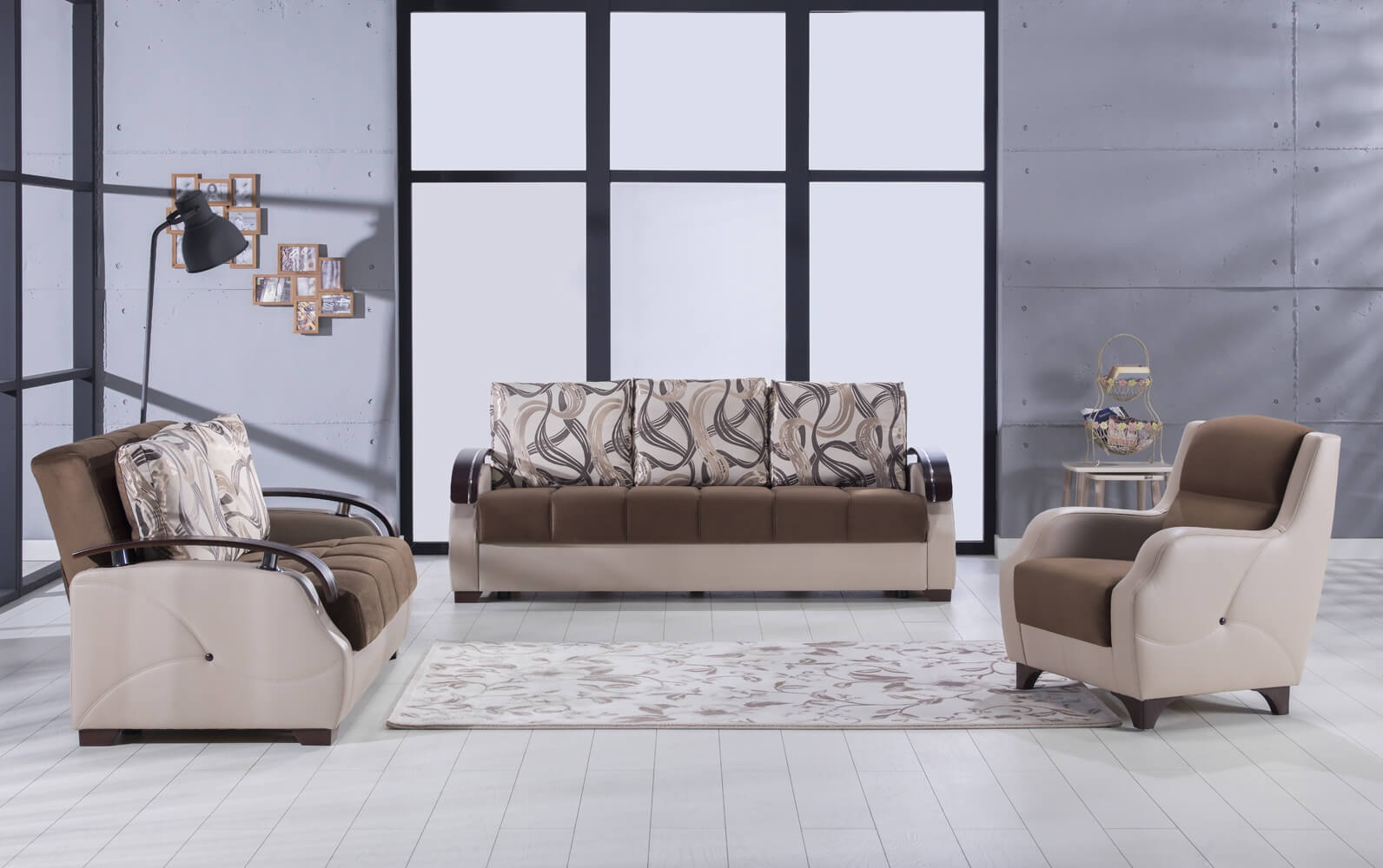 Costa Fabric/PU Storage Sleeper Living Room Set