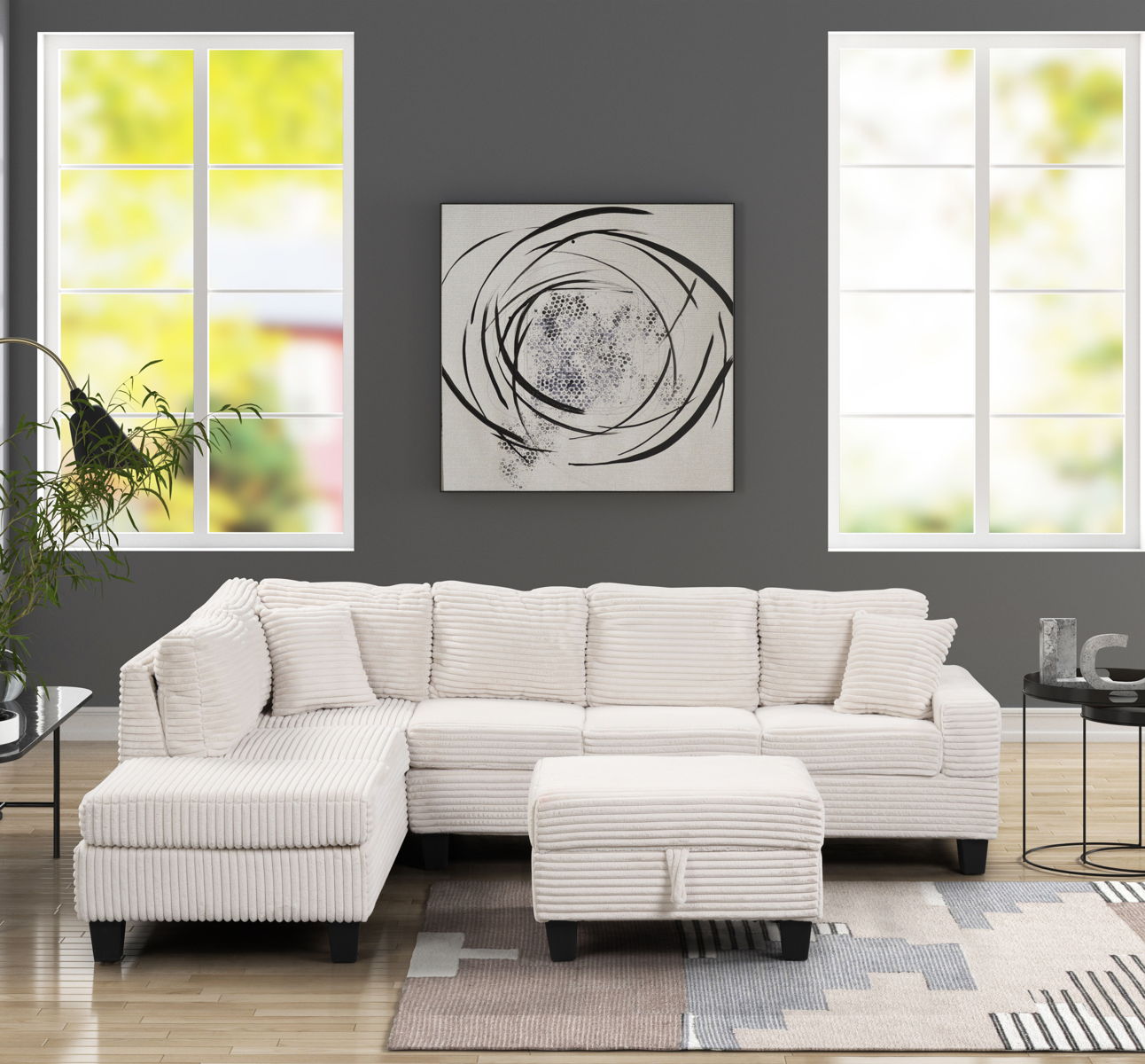 velvet gray sectional with recliner