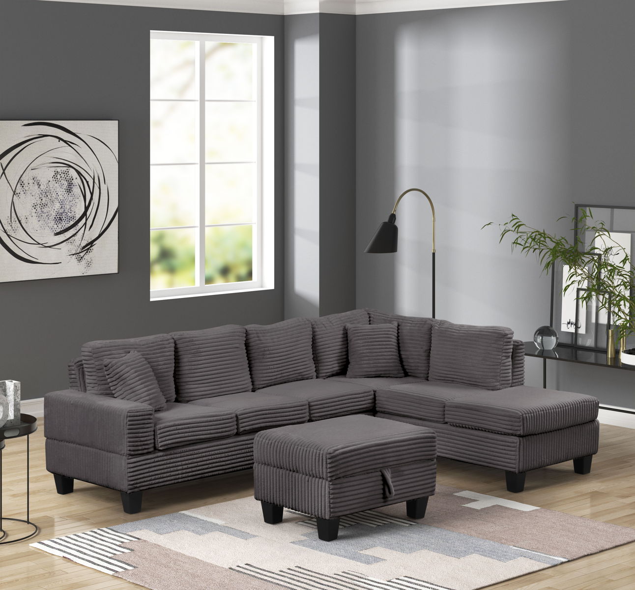 velvet gray sectional with recliner